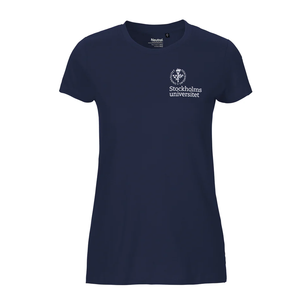 T-shirt blå, liten logo, Dam